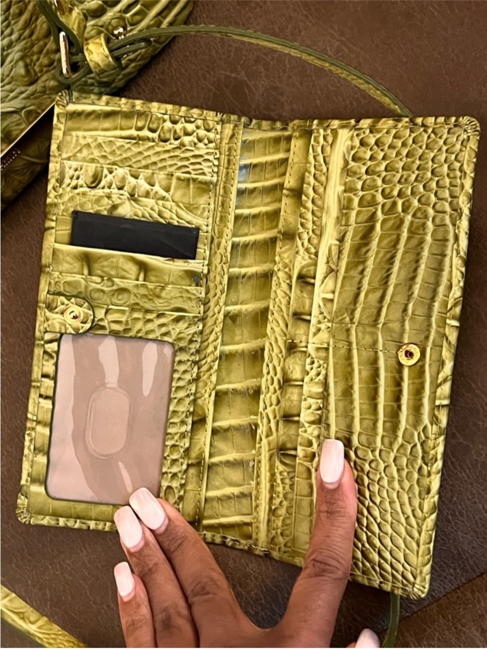 Brahmin Croc-Embossed Olive Wallet Crossbody